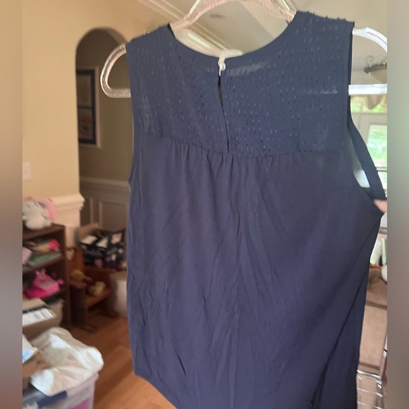 LOFT Size S Sleeveless Navy Dotted Shell Top - Picture 7 of 8